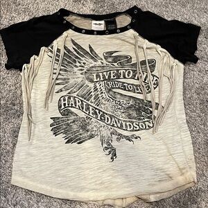 Harley-Davidson Black and Cream Fringe Tee size medium